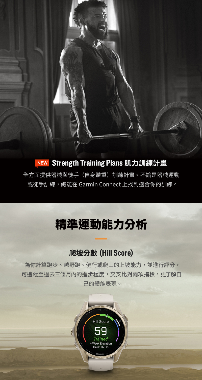 或徒手訓練,總能在 Garmin Connect 上找到適合你的訓練。