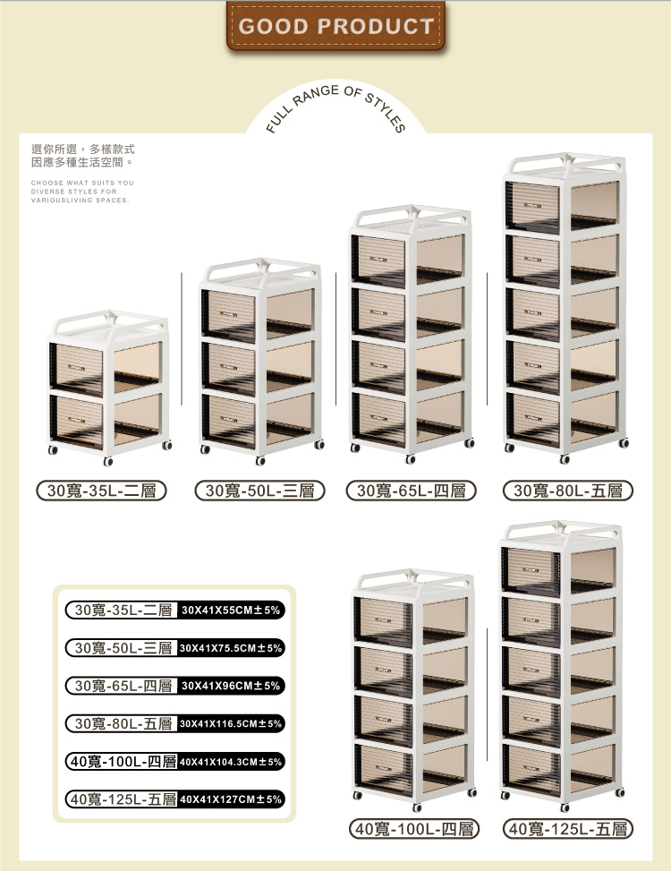 ONE HOUSE 80L 森巴分層附輪收納架 收納櫃 抽屜