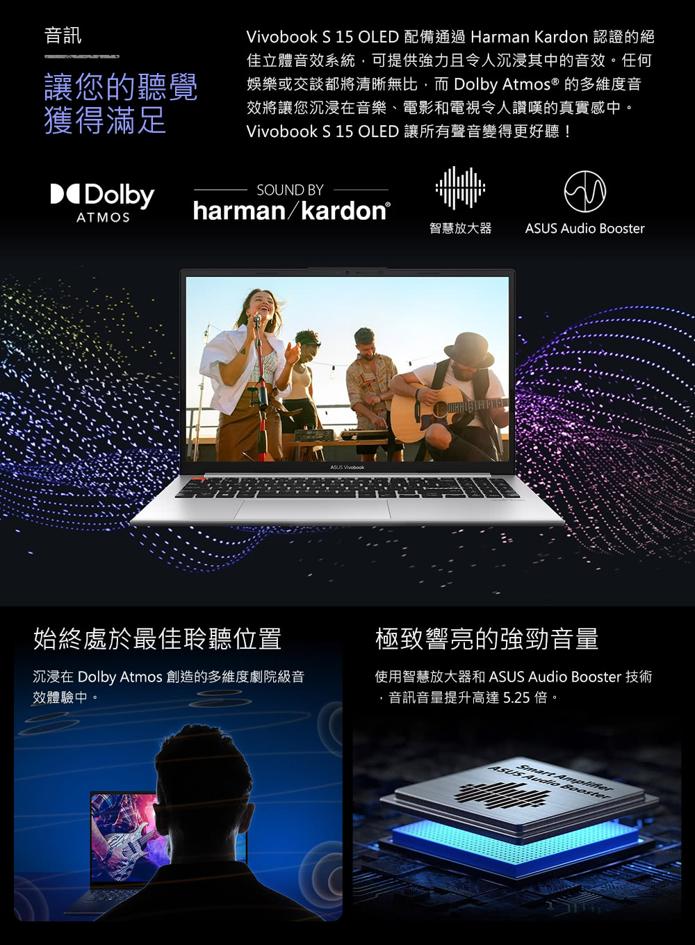 娛樂或交談都將清晰無比,而 Dolby Atmos的多維度音