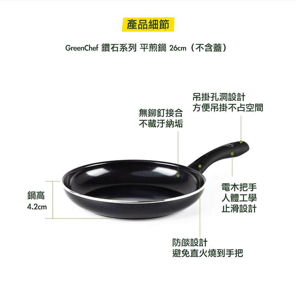 GreenChef 鑽石系列 平煎鍋26cm不含蓋