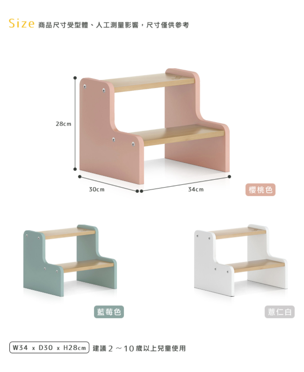 Size 商品尺寸受型體、人工測量影響,尺寸僅供參考 櫻桃色 藍莓色 W34 x D30 x H28cm 建議210歲以上兒童使用 薏仁白 