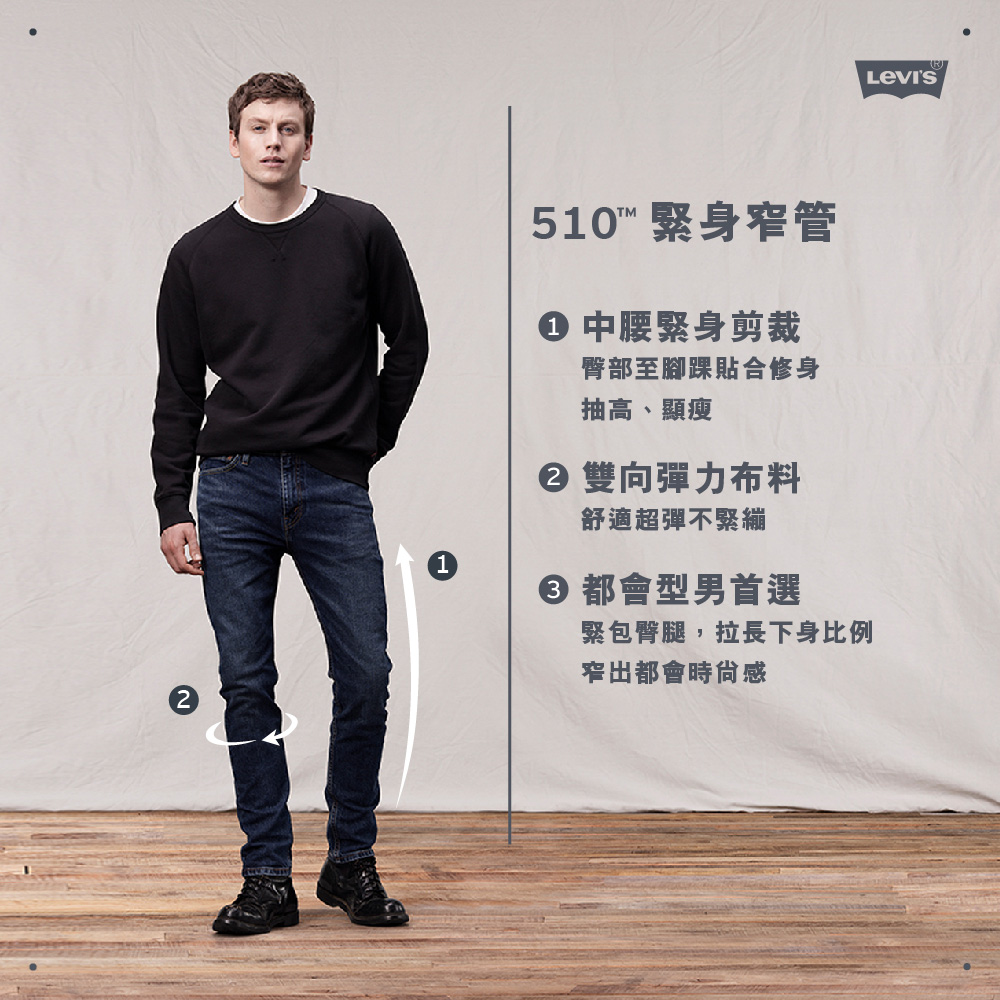 LEVIS 官方旗艦 510男款中腰貼身丹寧牛仔褲 人氣新品