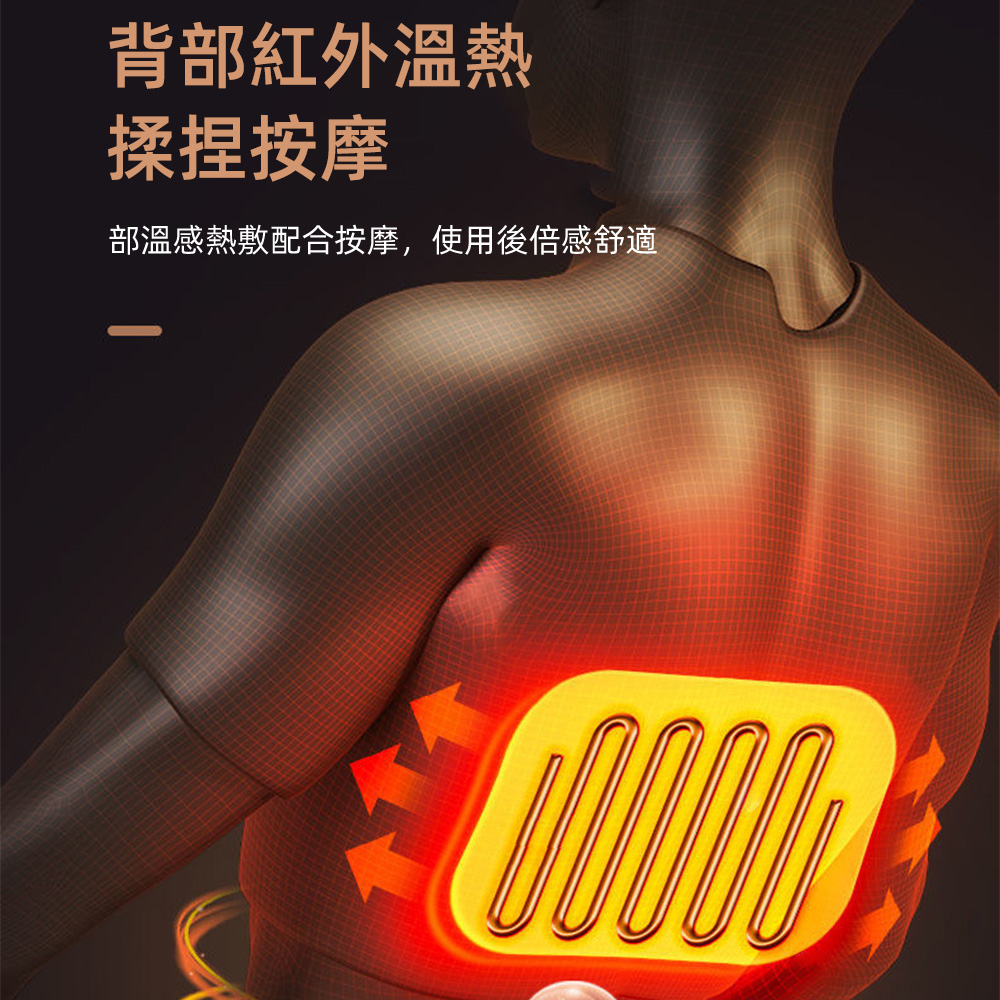 背部紅外溫熱 揉捏按摩 部溫感熱敷配合按摩,使用後倍感舒適 