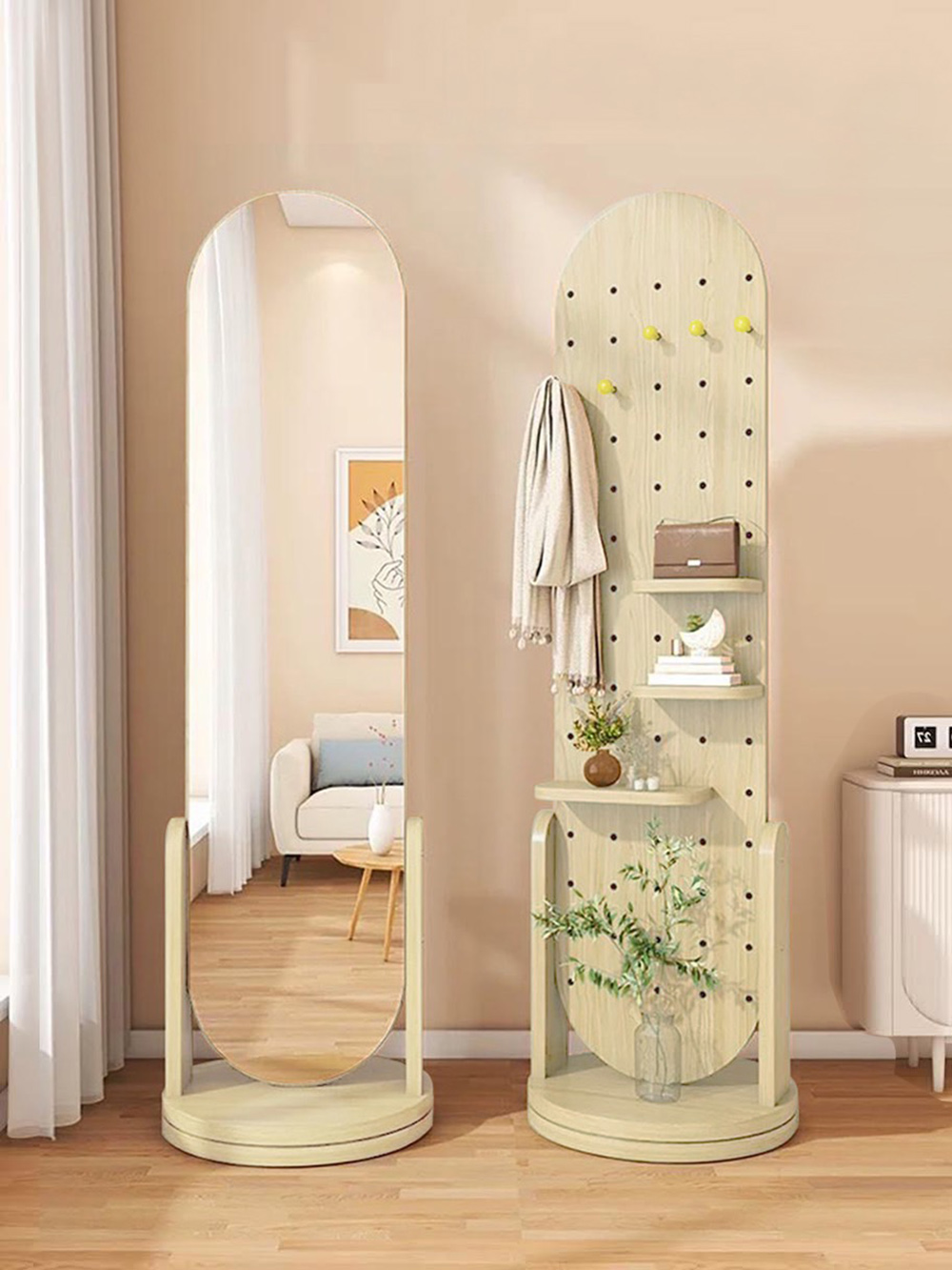 Easy buy 居家生活 落地式可旋轉洞洞板穿衣鏡(穿衣鏡
