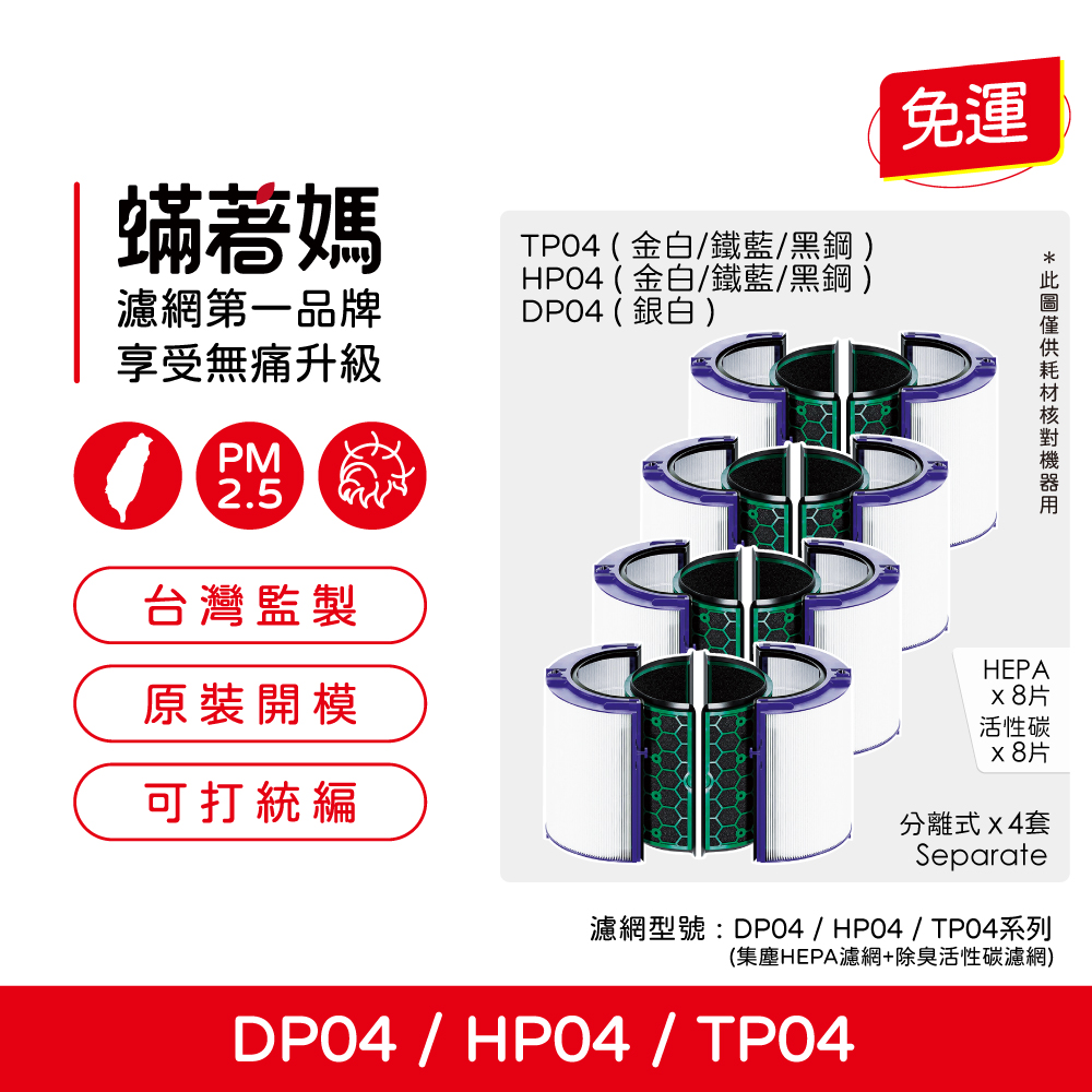 蟎著媽 濾網4套優惠組(適用 戴森 Dyson DP04 T