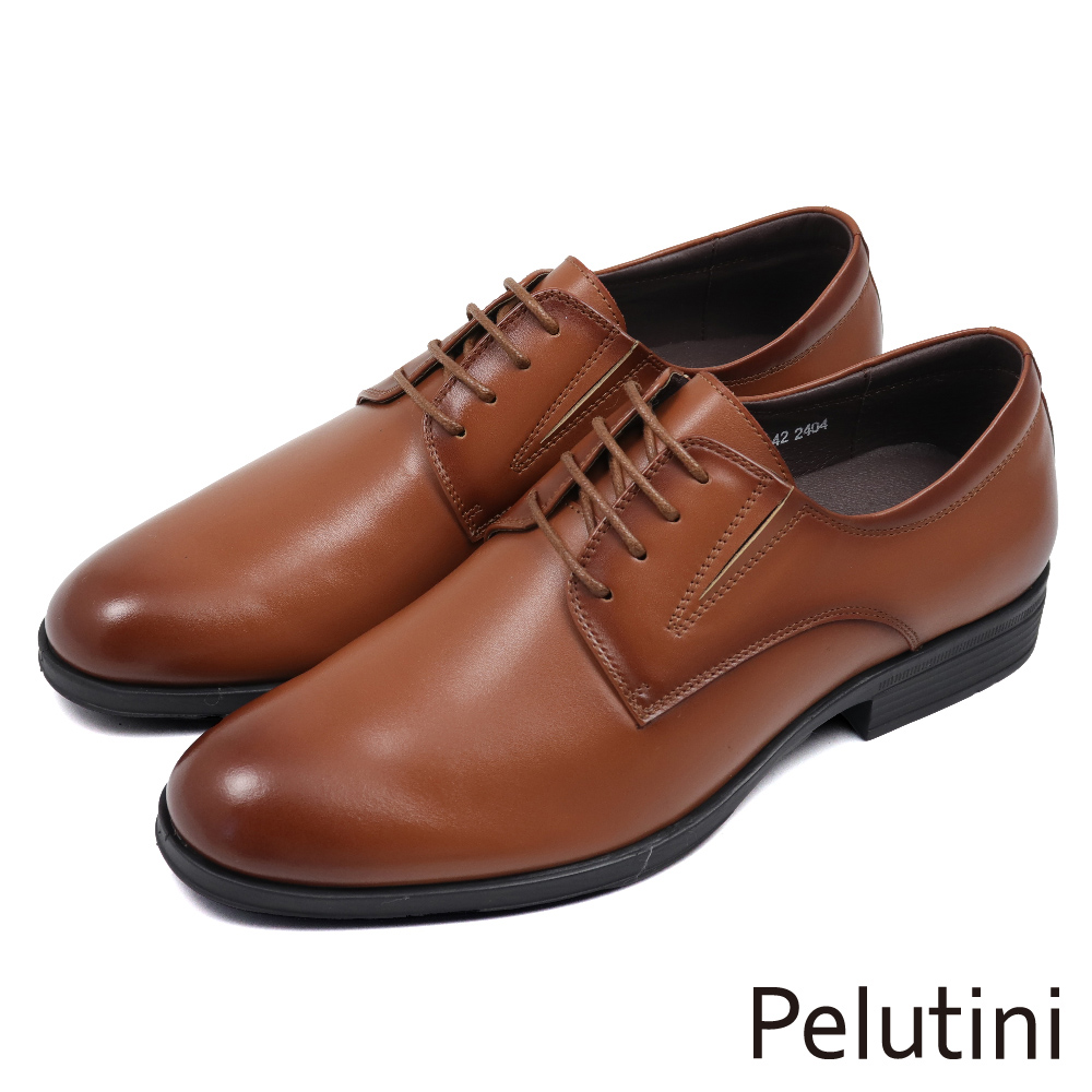 Pelutini 經典素面壓摺漸層商務綁帶德比鞋 棕色(41