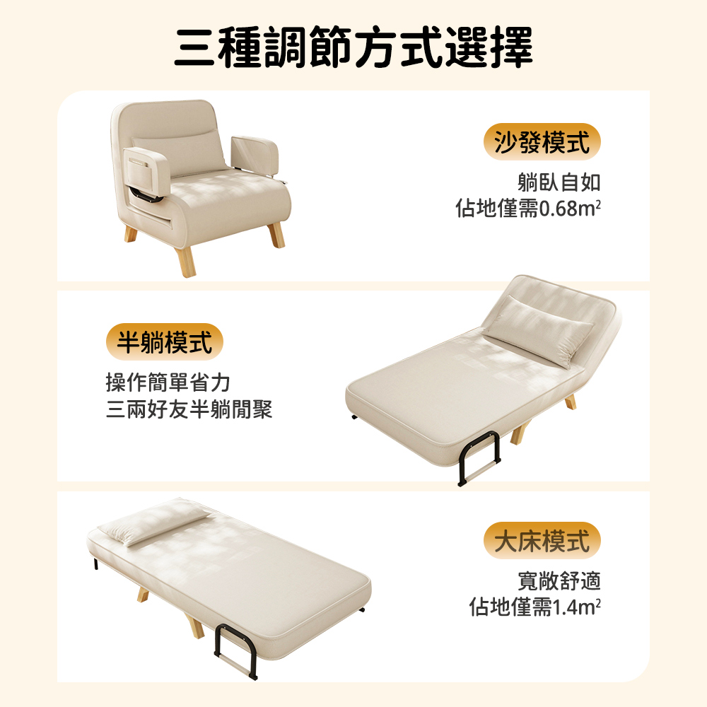 ZAIKU 宅造印象 可折疊兩用沙發床-155cm透氣棉麻款