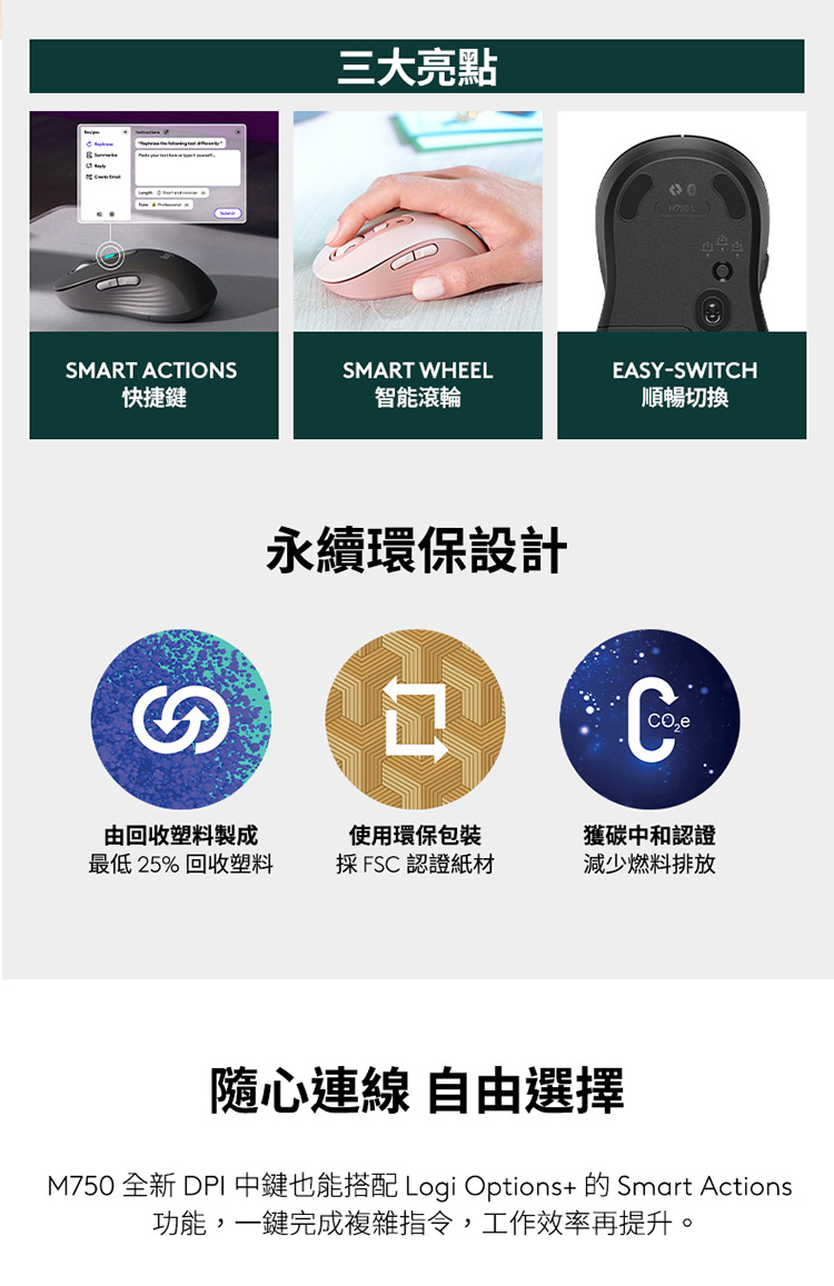 Logitech 羅技 M750多工靜音無線滑鼠(珍珠白)品