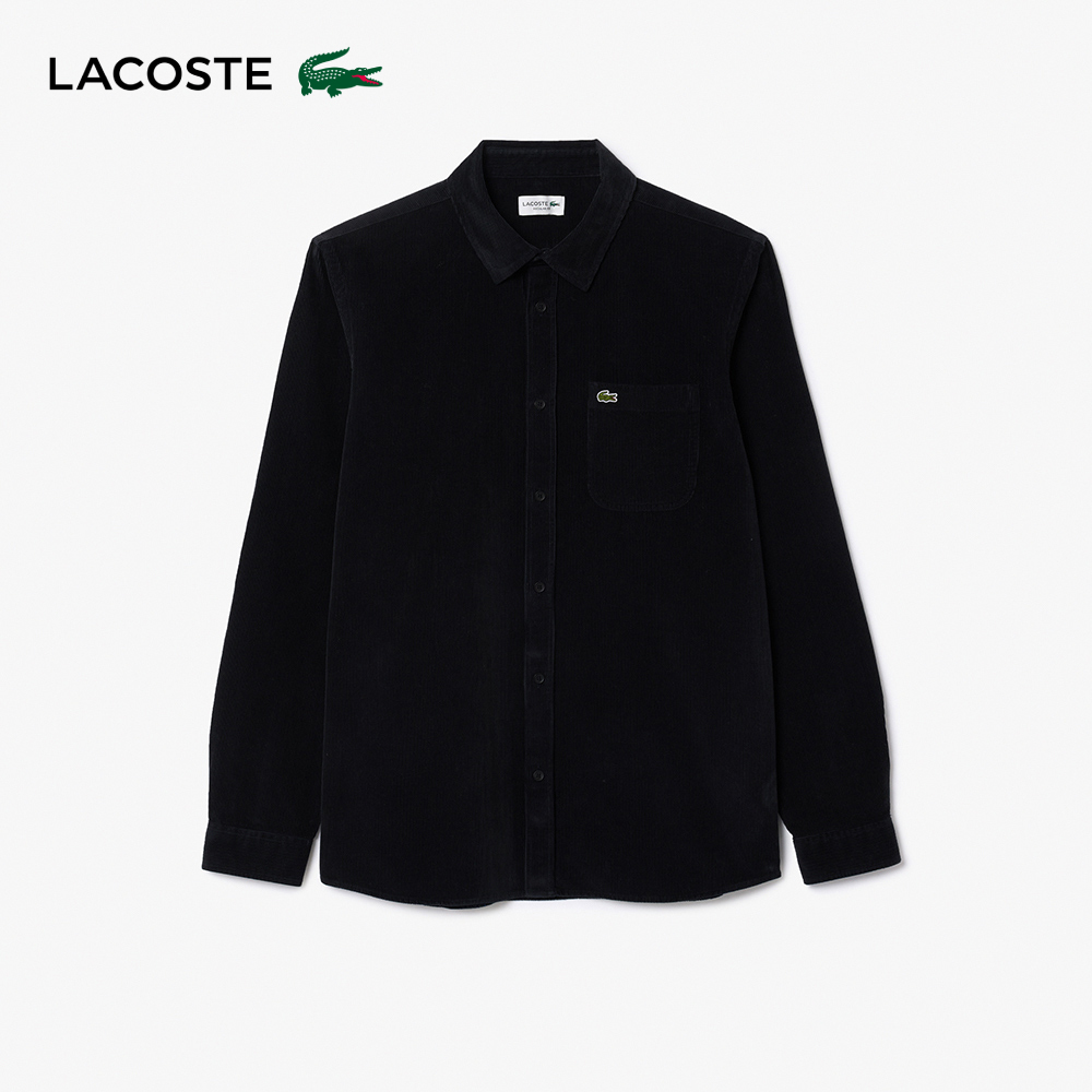 LACOSTE 男裝-常規版型棉質燈芯絨長袖襯衫(深藍色)好