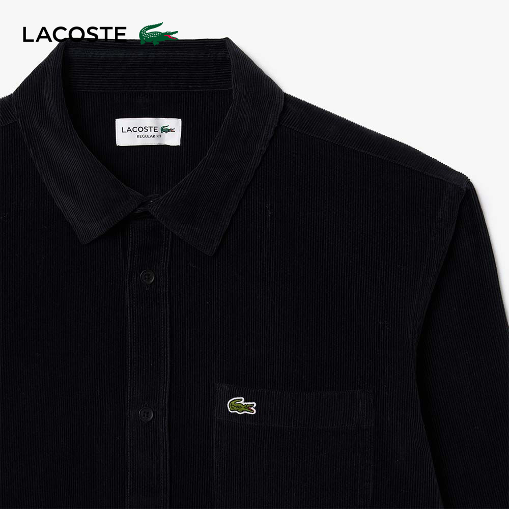 LACOSTE 男裝-常規版型棉質燈芯絨長袖襯衫(深藍色)好