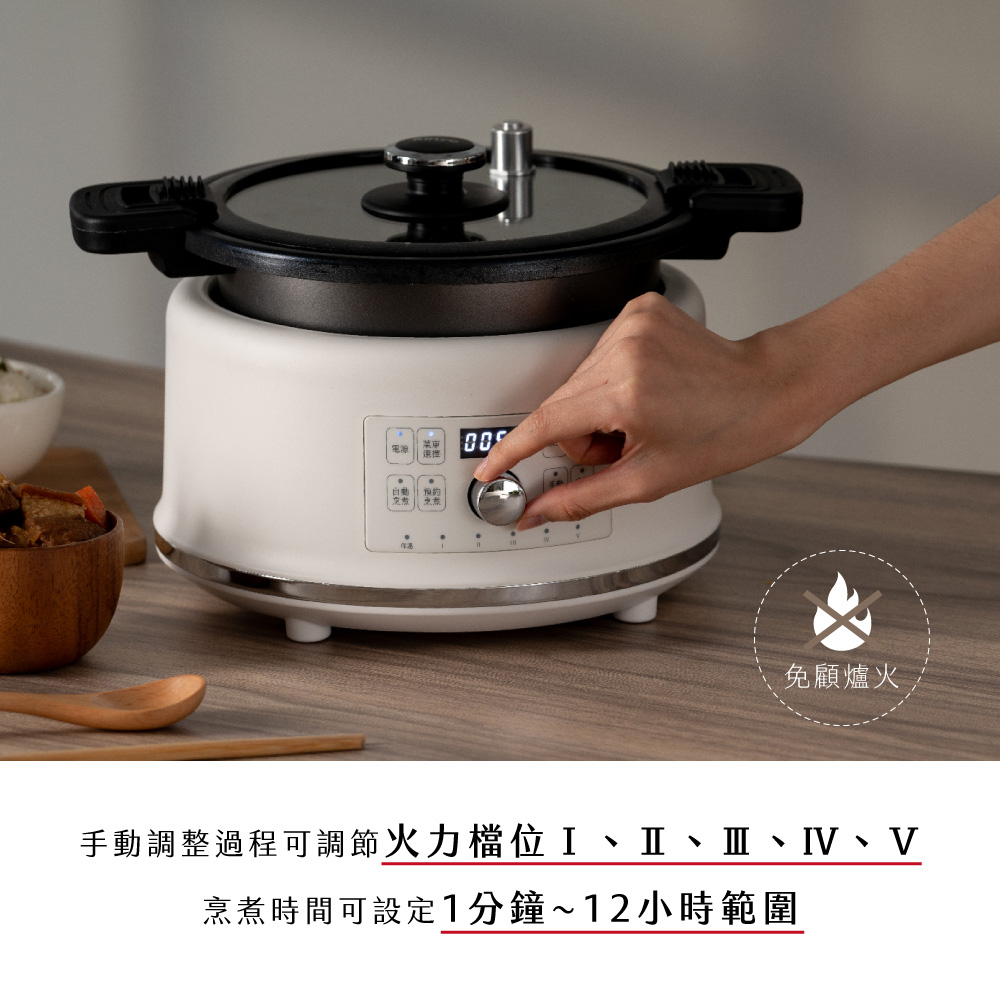 手動調整過程可調節火力檔位I、、、IV、V