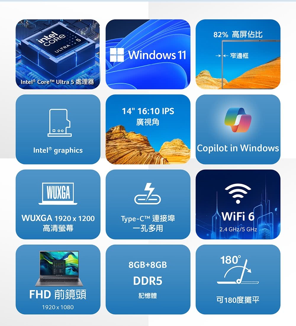 Acer 宏碁 無線滑鼠組★14吋Ultra 5 輕薄AI筆