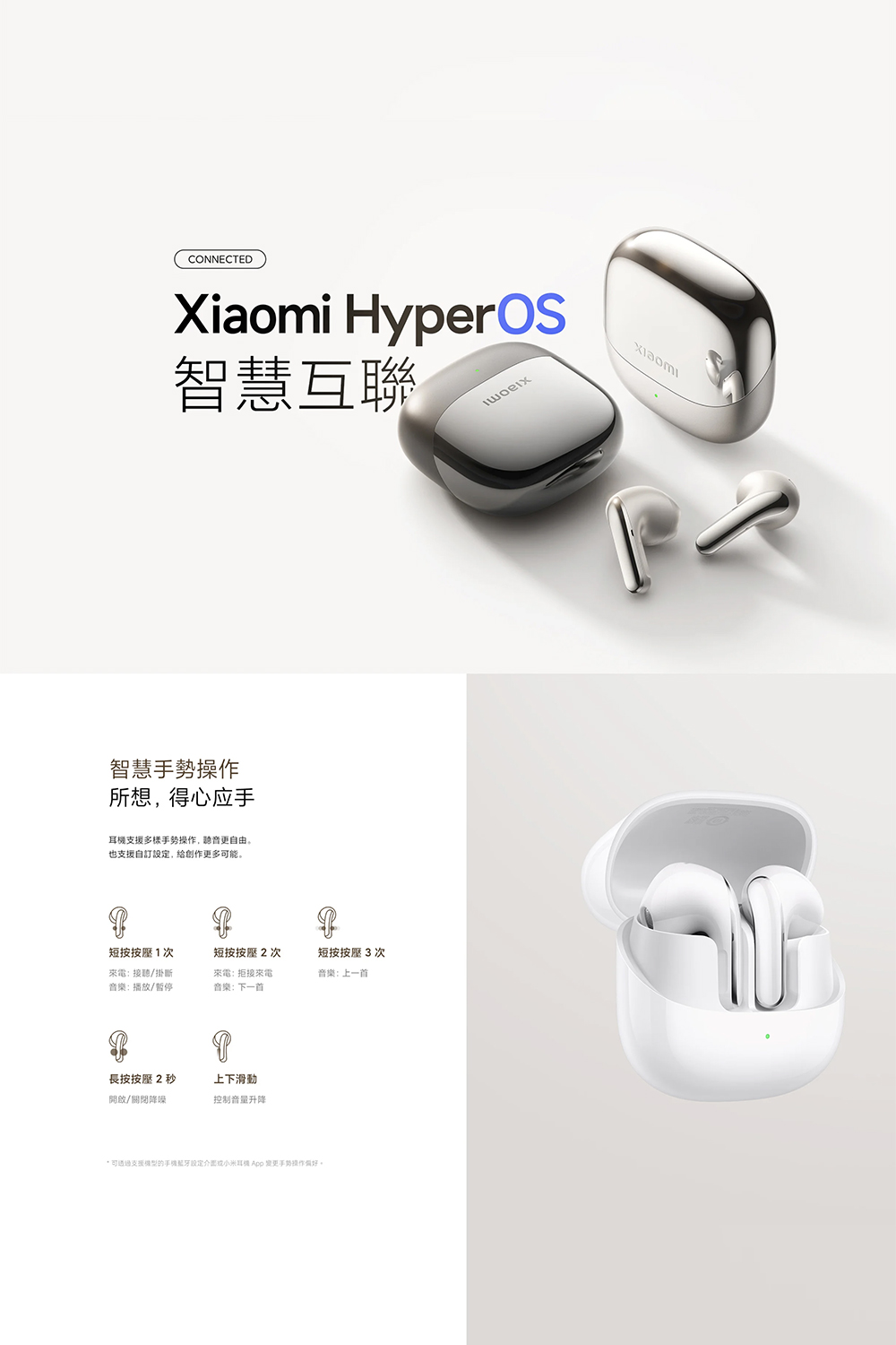 可通過支援機型的手機藍牙設定介面或小米耳機 App 變更手势操作偏好。