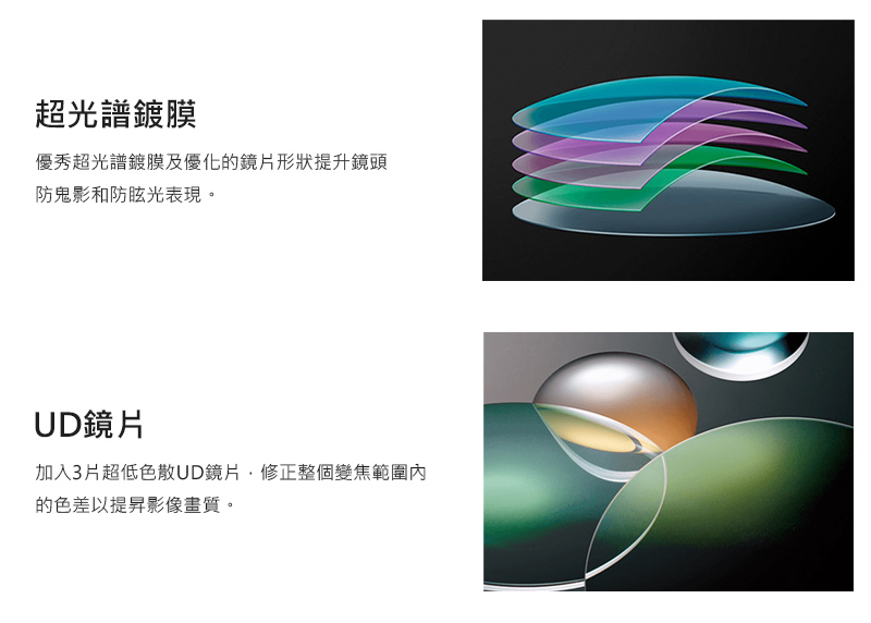 加入3片超低色散UD鏡片,修正整個變焦範圍內