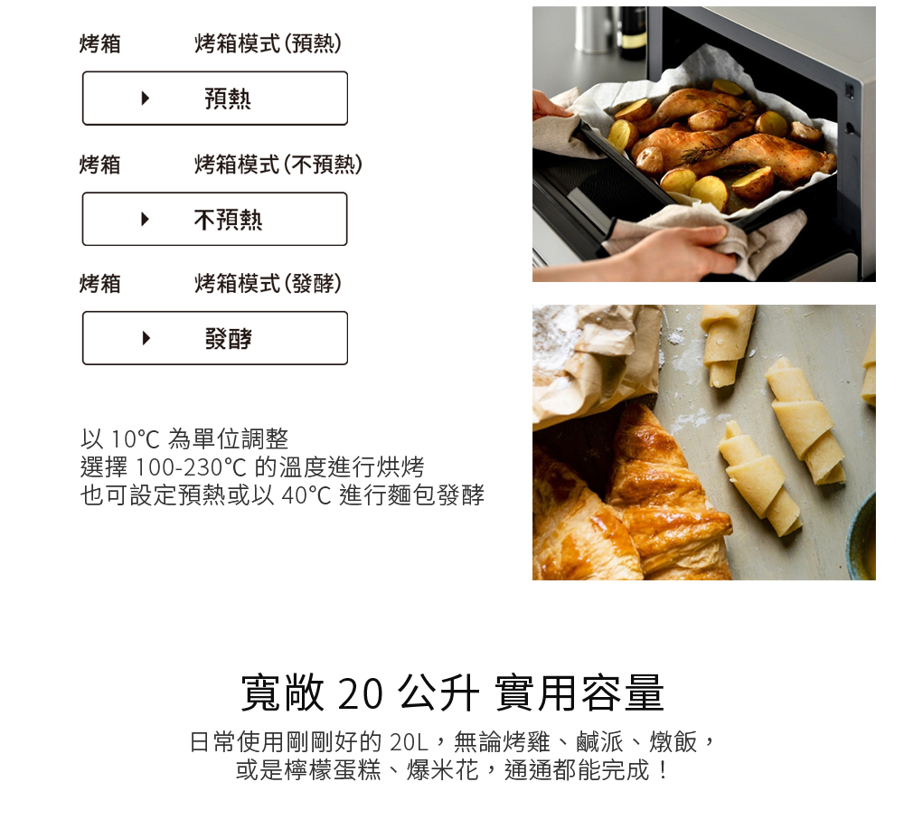 日常使用剛剛好的20L,無論烤雞、鹹派、燉飯,