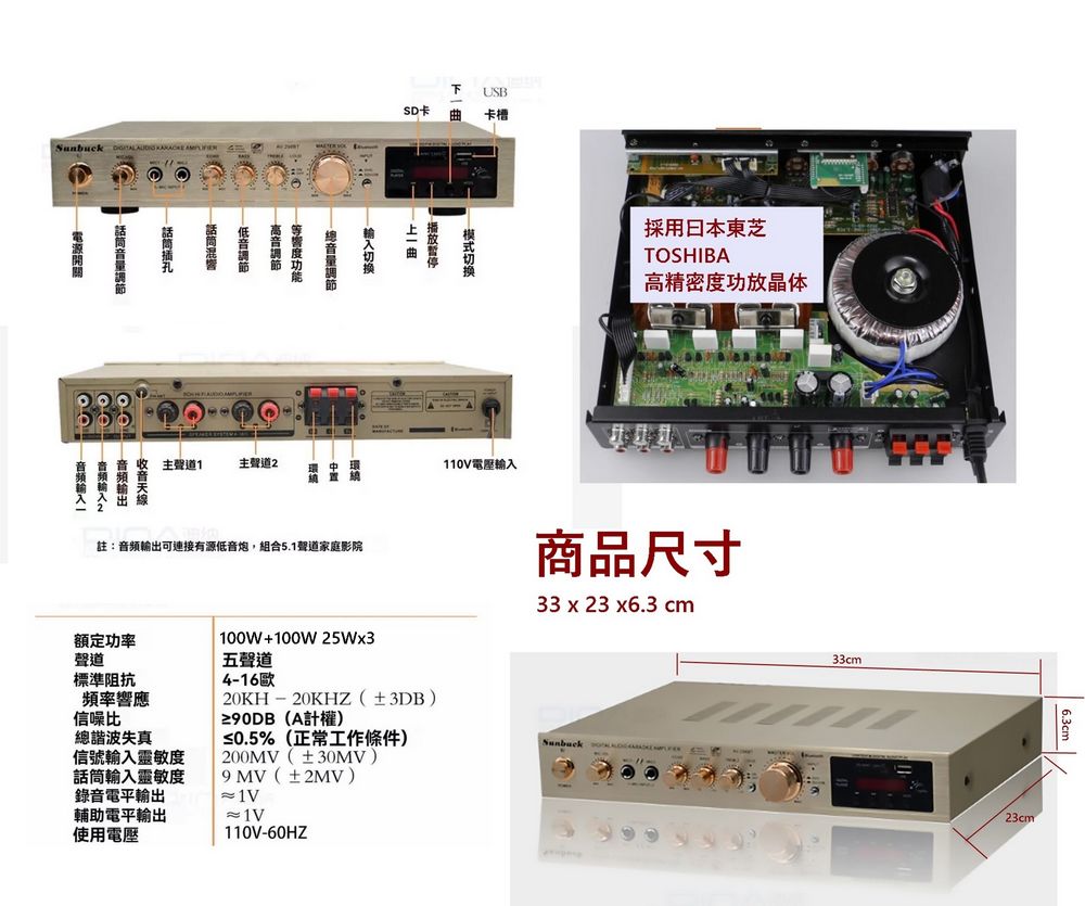 註音頻輸出可連接有源低音炮,組合5.1聲道家庭影院