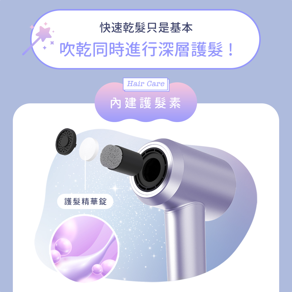 快速乾髮只是基本 吹乾同時進行深層護髮 護髮精華錠 內建護髮素 