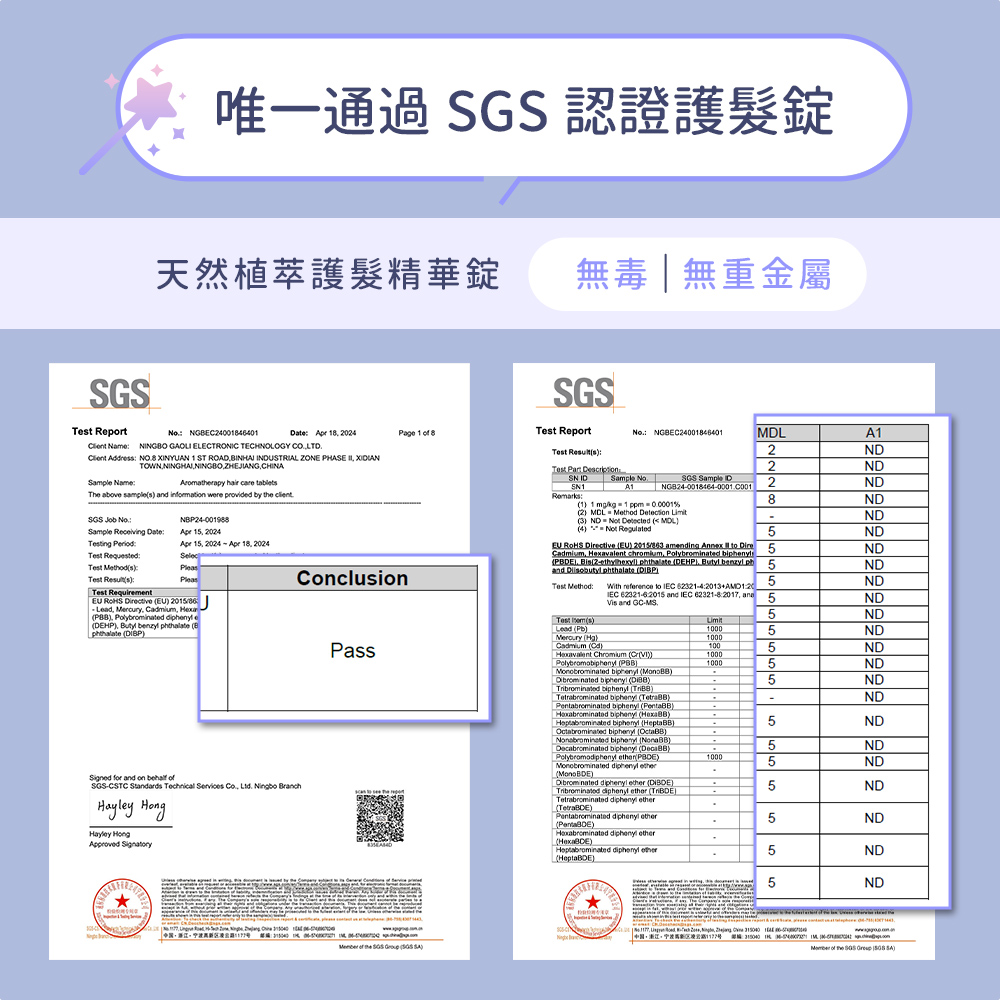 唯一通過 SGS 認證護髪錠 天然植萃護髮精華錠 無毒無重金屬 