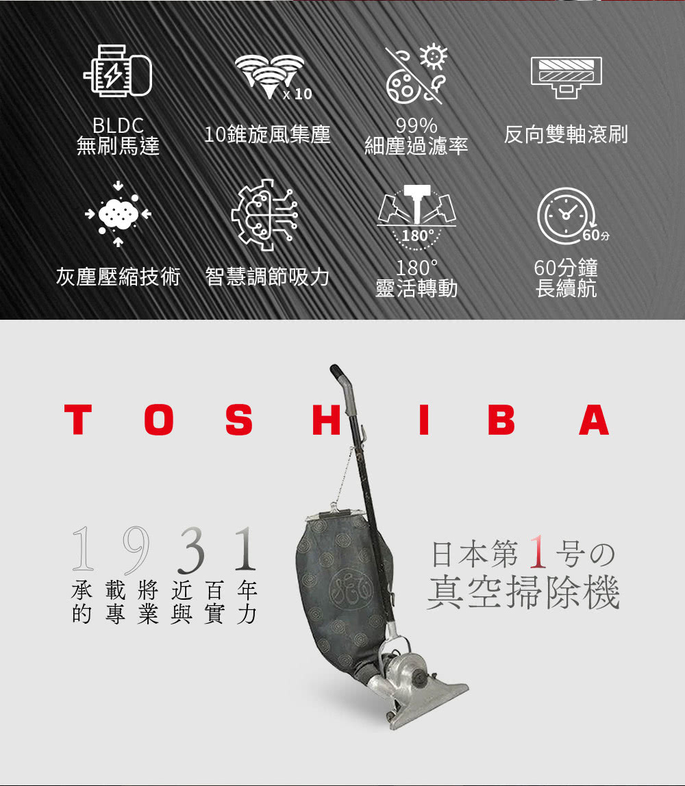 TOSHIBA 東芝 TV直播熱銷雙滾刷真吸淨無線吸塵器(V