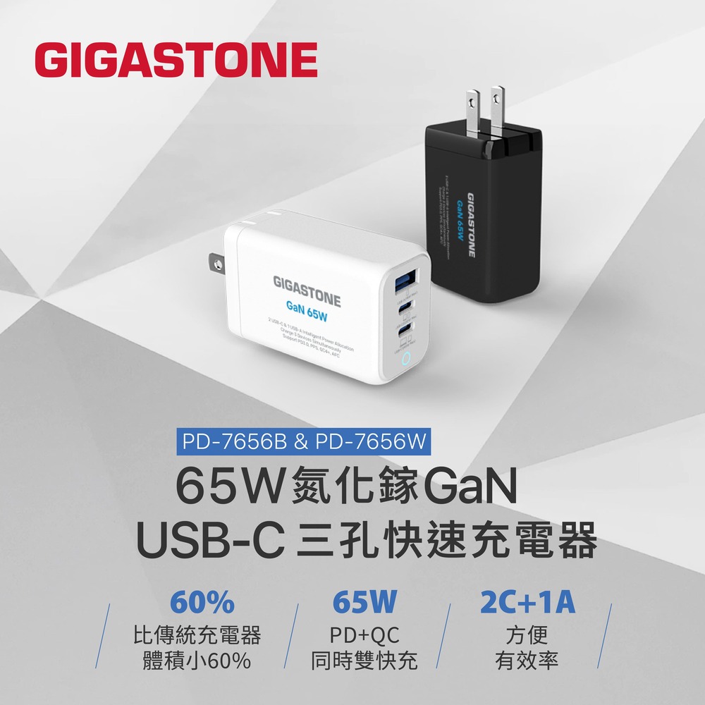 GIGASTONE 立達 （雙入組）65W GaN氮化鎵三孔