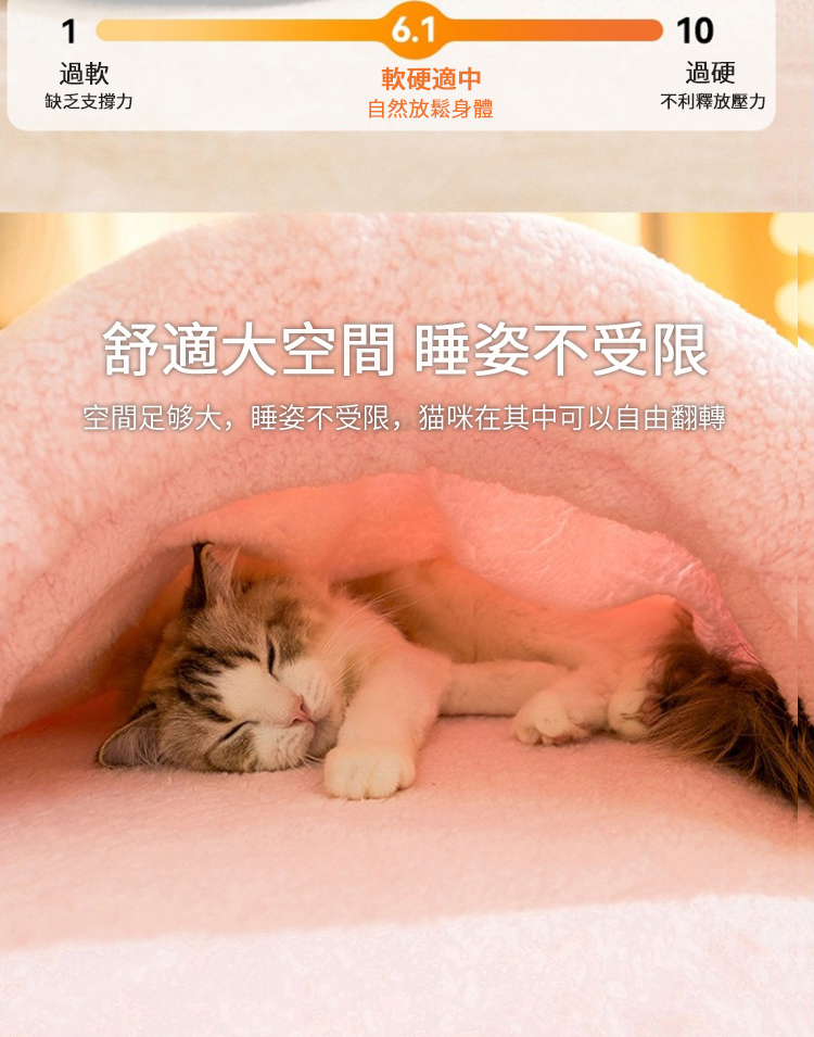 空間足够大,睡姿不受限,猫咪在其中可以自由翻轉