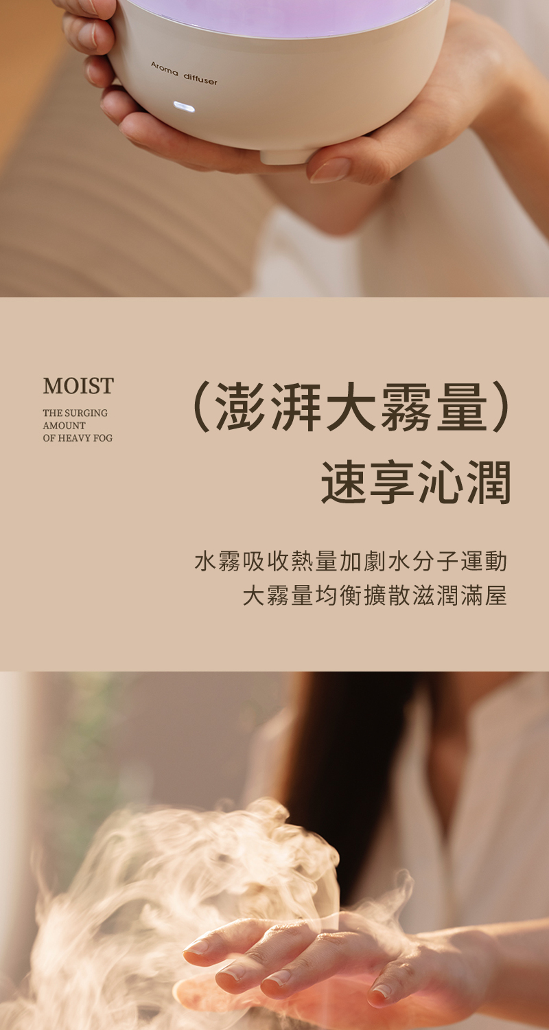 澎湃大霧量 速享沁潤 水霧吸收熱量加劇水分子運動 大霧量均衡擴散滋潤滿屋 
