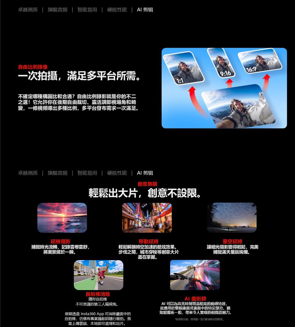 卓越画质 旗舰音频 智能易用 硬核性能 Al 剪辑