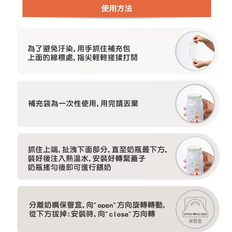 抓住上端,扯洩下面部分,直至奶瓶最下方,