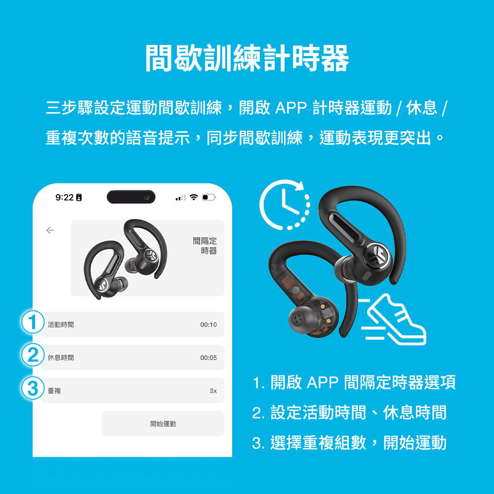 三步驟設定運動間歇訓練,開啟 APP 計時器運動  休息