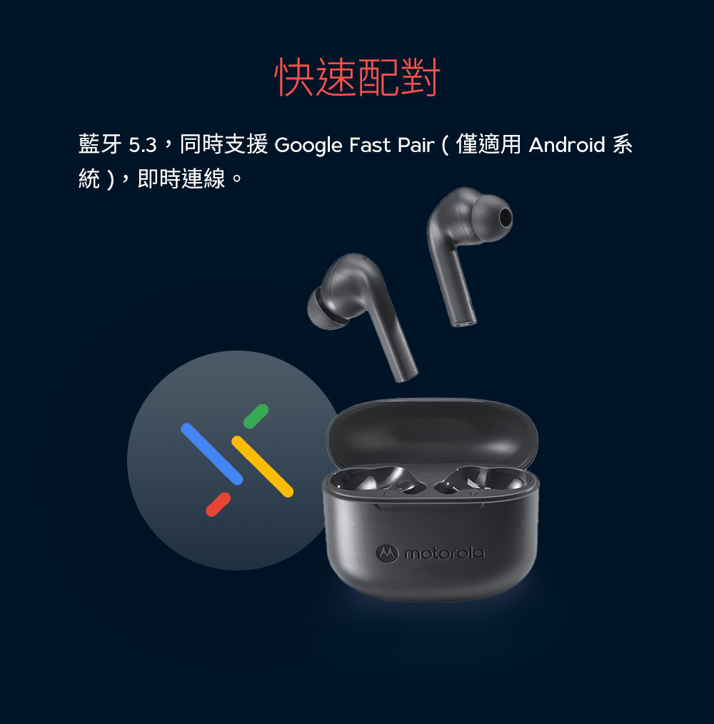 快速配對 藍牙 5.3,同時支援 Google Fast Pair僅適用 Android系 統,即時連線。 