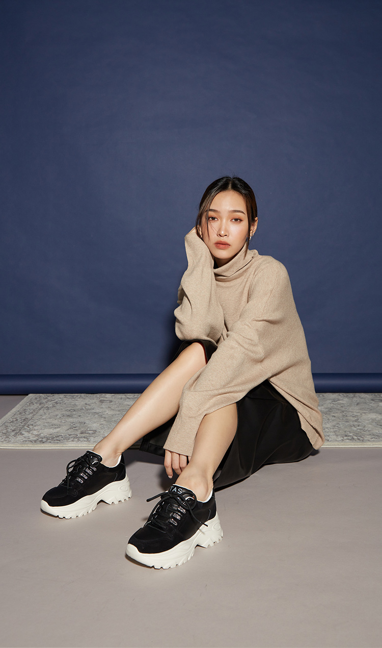 TAS 潮流個性異材質拼接綁帶厚底老爹鞋(黑色)折扣推薦