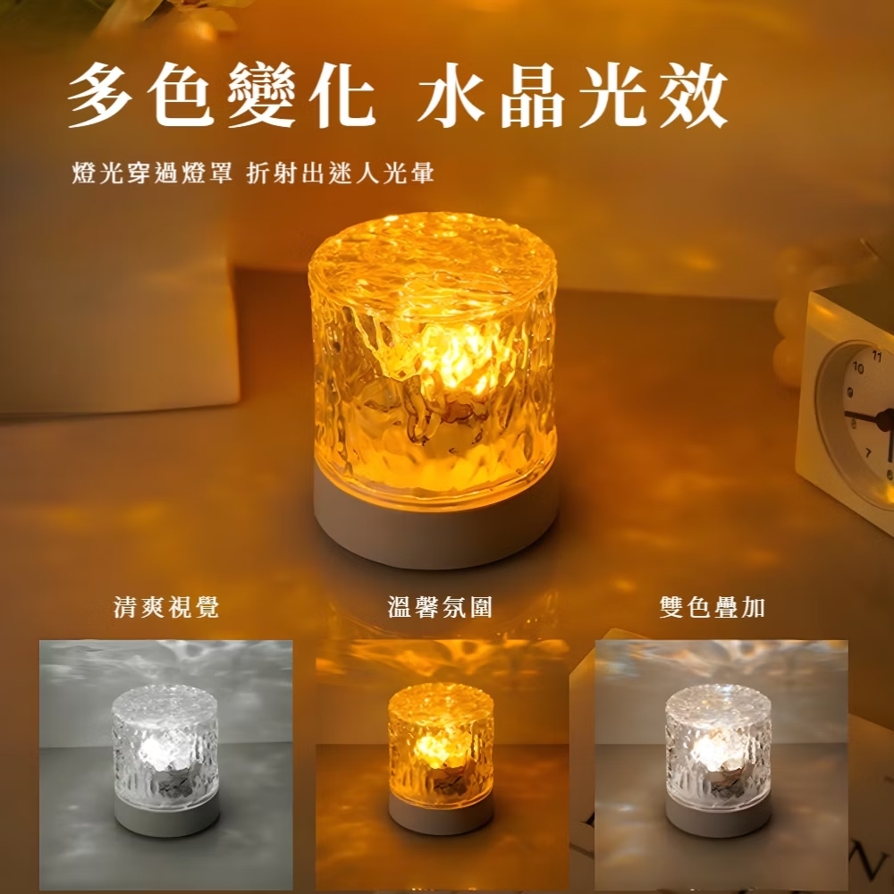 多色變化 水晶光效 燈光穿過燈罩 折射出迷人光暈 清爽視覺 溫馨氛圍 雙色疊加 