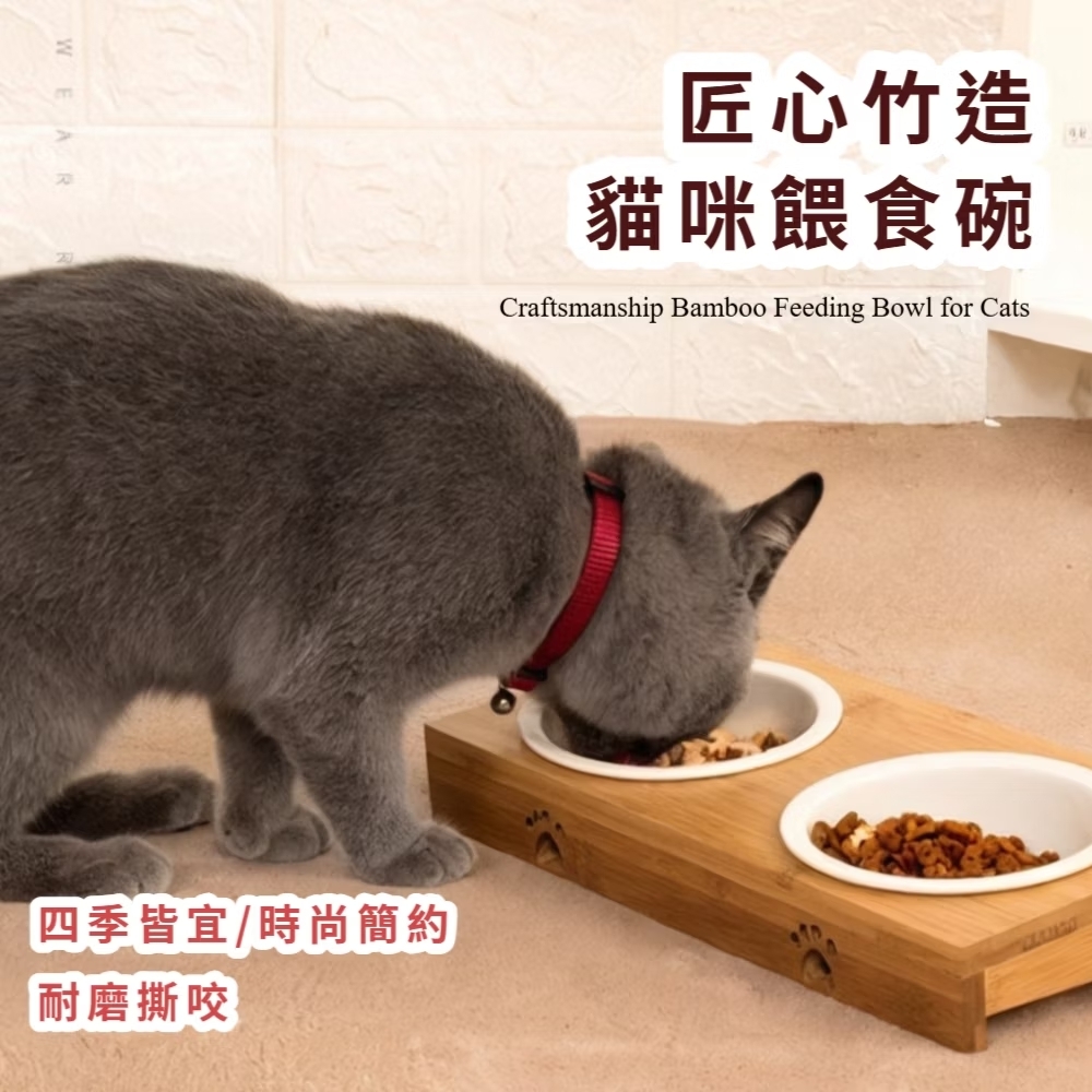 匠心竹造 貓咪餵食碗 四季皆宜時尚簡約 耐磨撕咬 