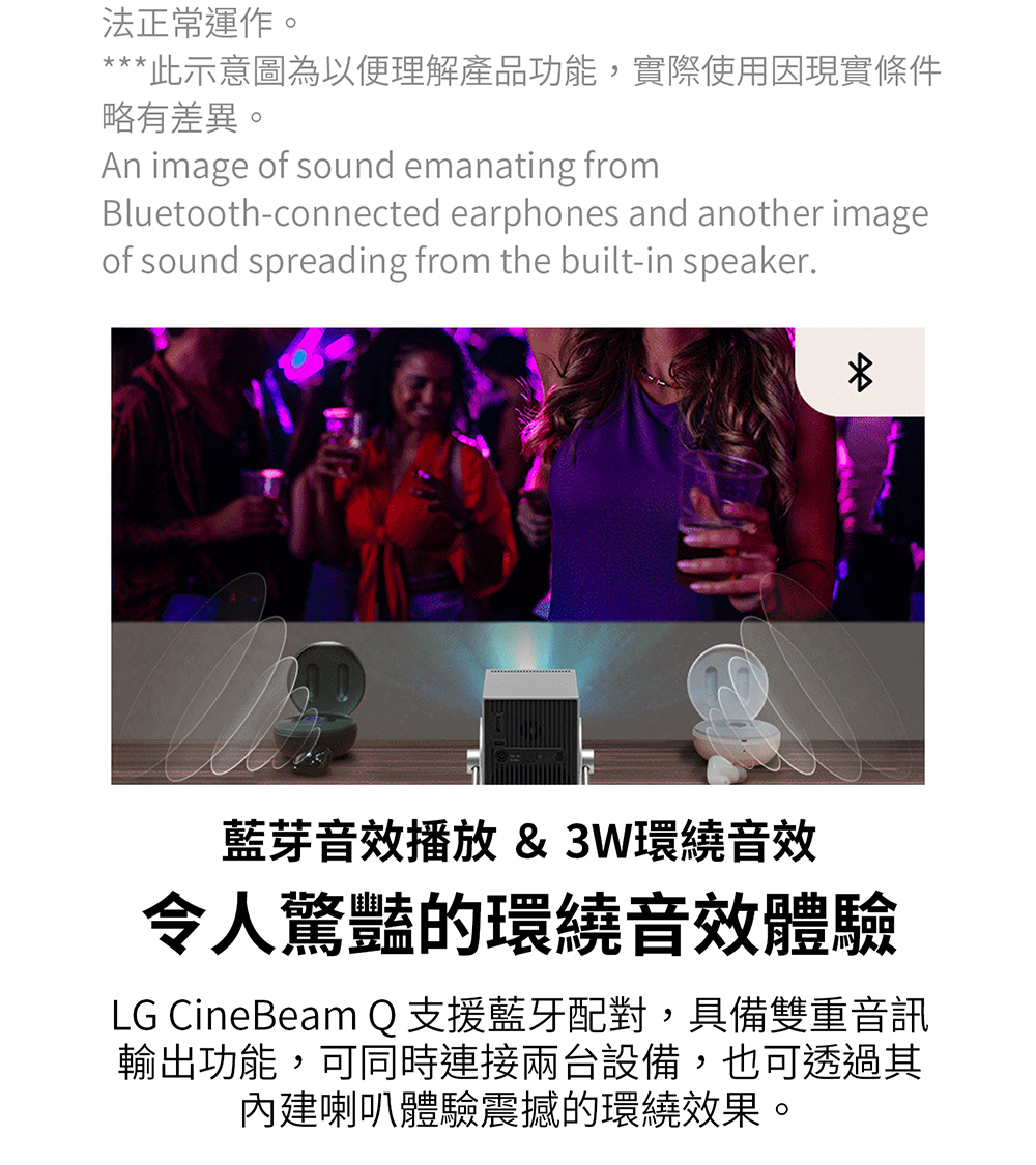 LG CineBeam Q支援藍牙配對,具備雙重音訊