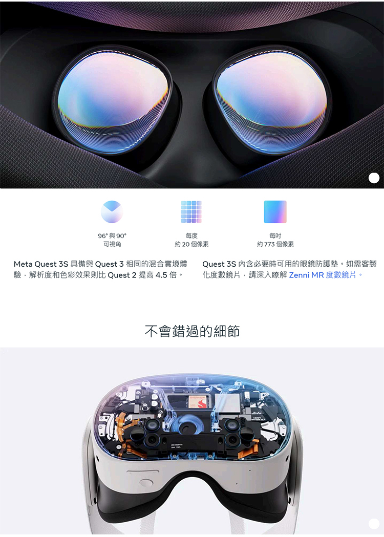 驗,解析度和色彩效果則比 Quest 2 提高 4.5 倍。 化度數鏡片,請深入瞭解 Zenni MR 度數鏡片。