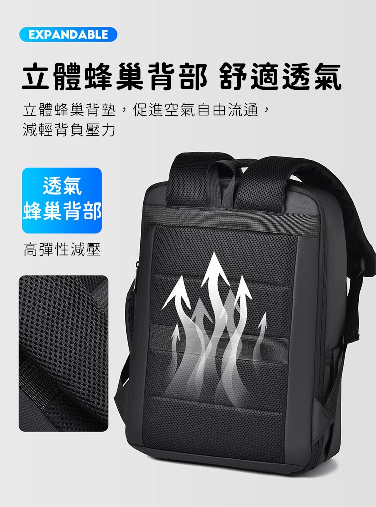 立體蜂巢背墊,促進空氣自由流通,
