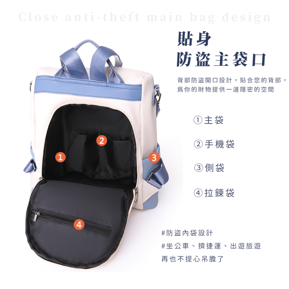 背部防盜開口設計,貼合您的背部,