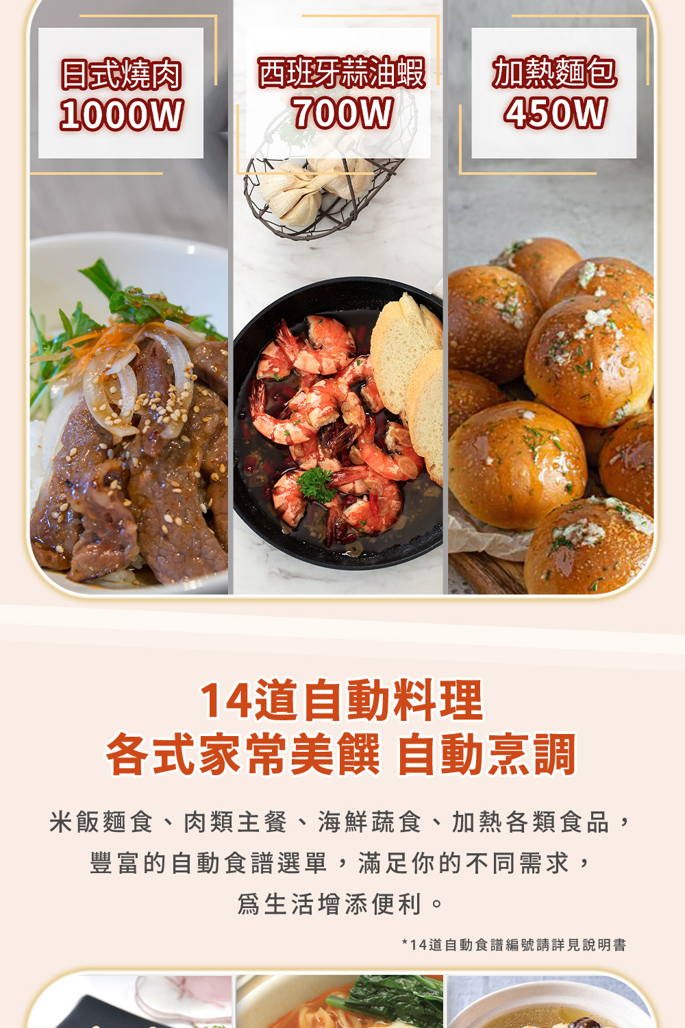 米飯麵食、肉類主餐、海鮮蔬食、加熱各類食品,