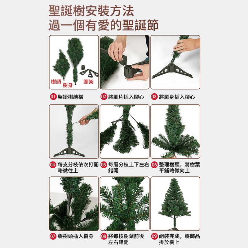 04 每支分依次打開 05 每層分枝上下左右6 整理樹頭,將樹葉