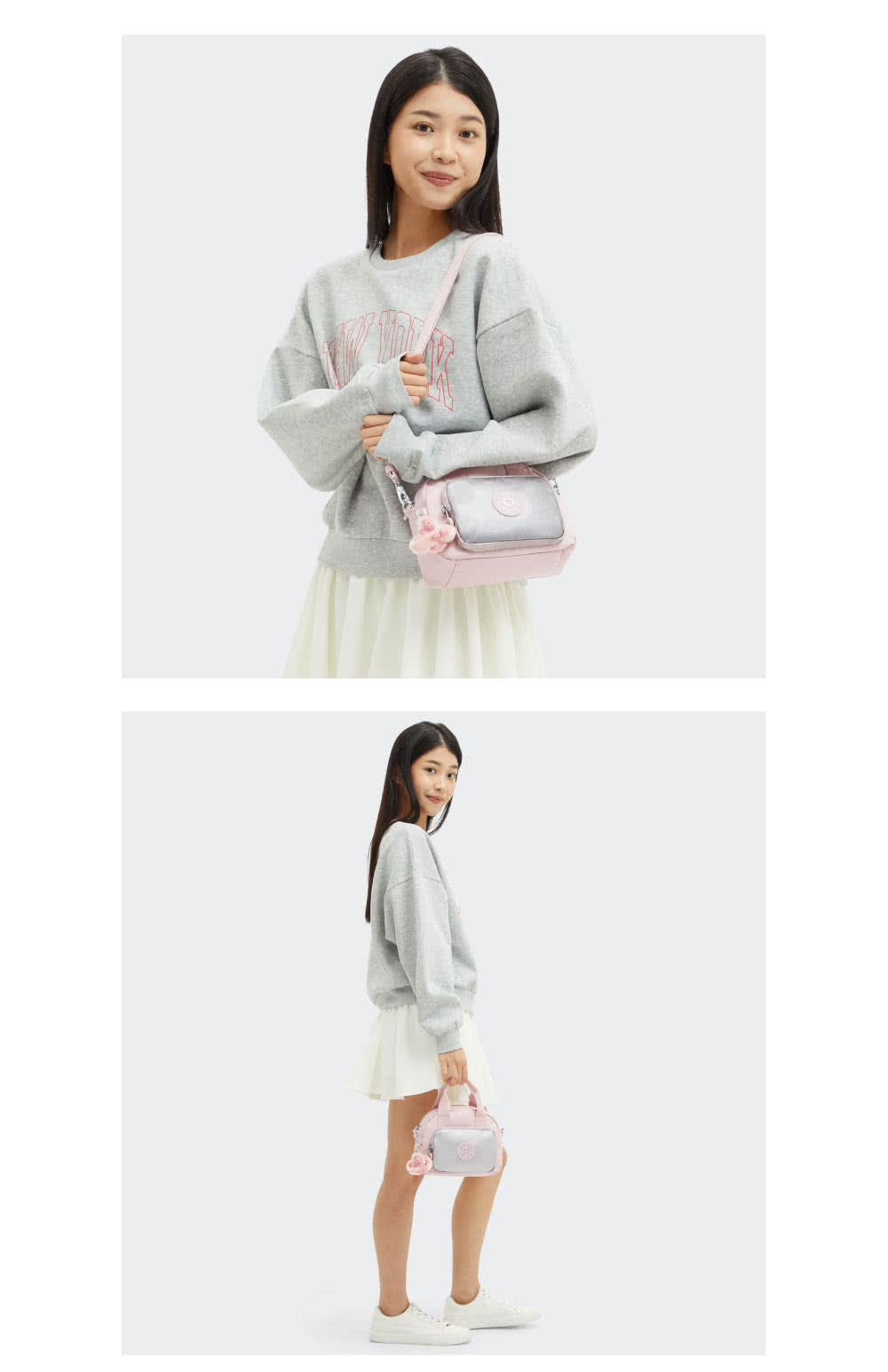 KIPLING官方旗艦館 粉灰色拼接輕巧手提斜背兩用包-DE KIPLING官方旗艦館 粉灰色拼接輕巧手提斜背兩用包-DE