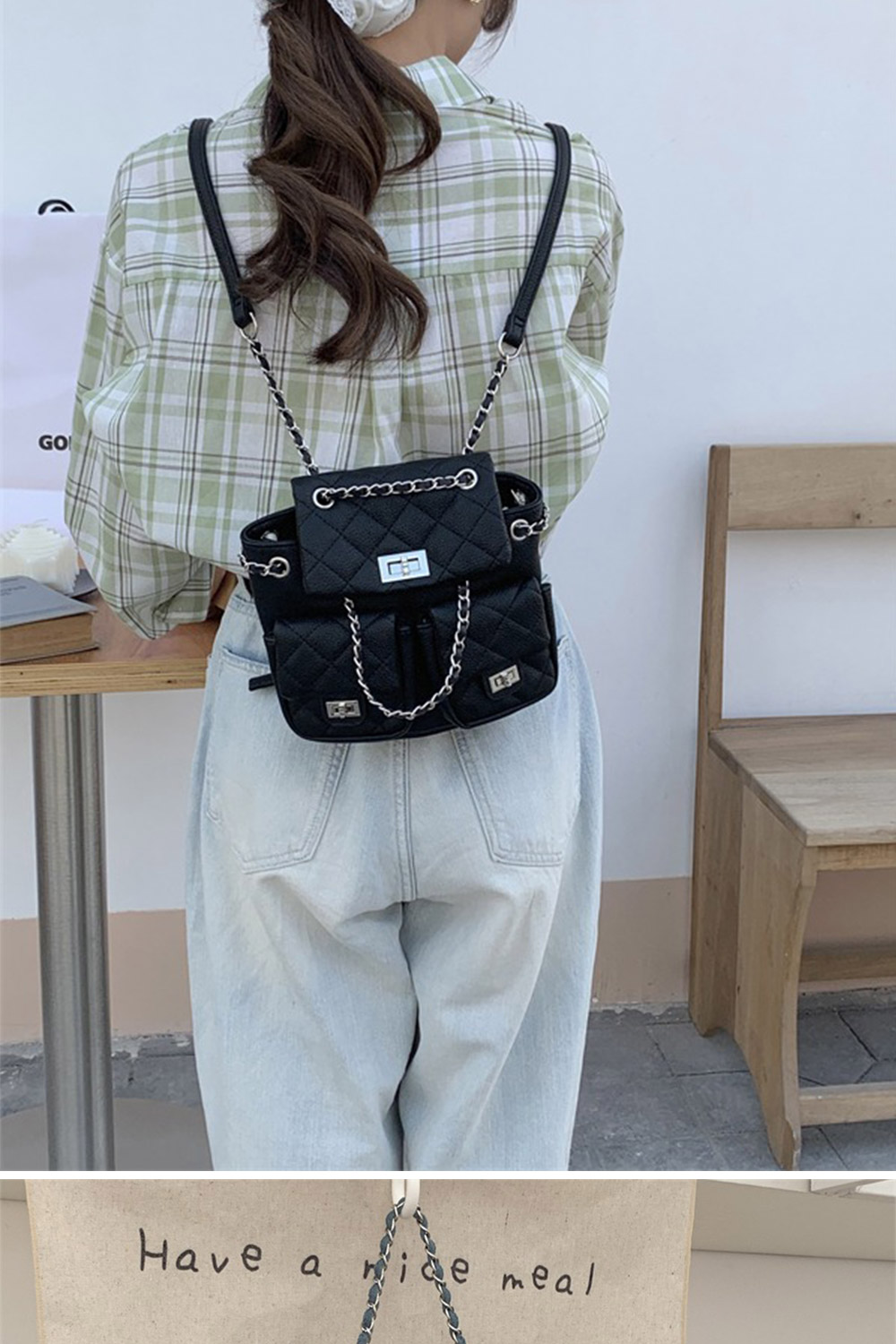 KT DADA 菱格紋背包 鍊條包 小背包 小香風 後背包 
