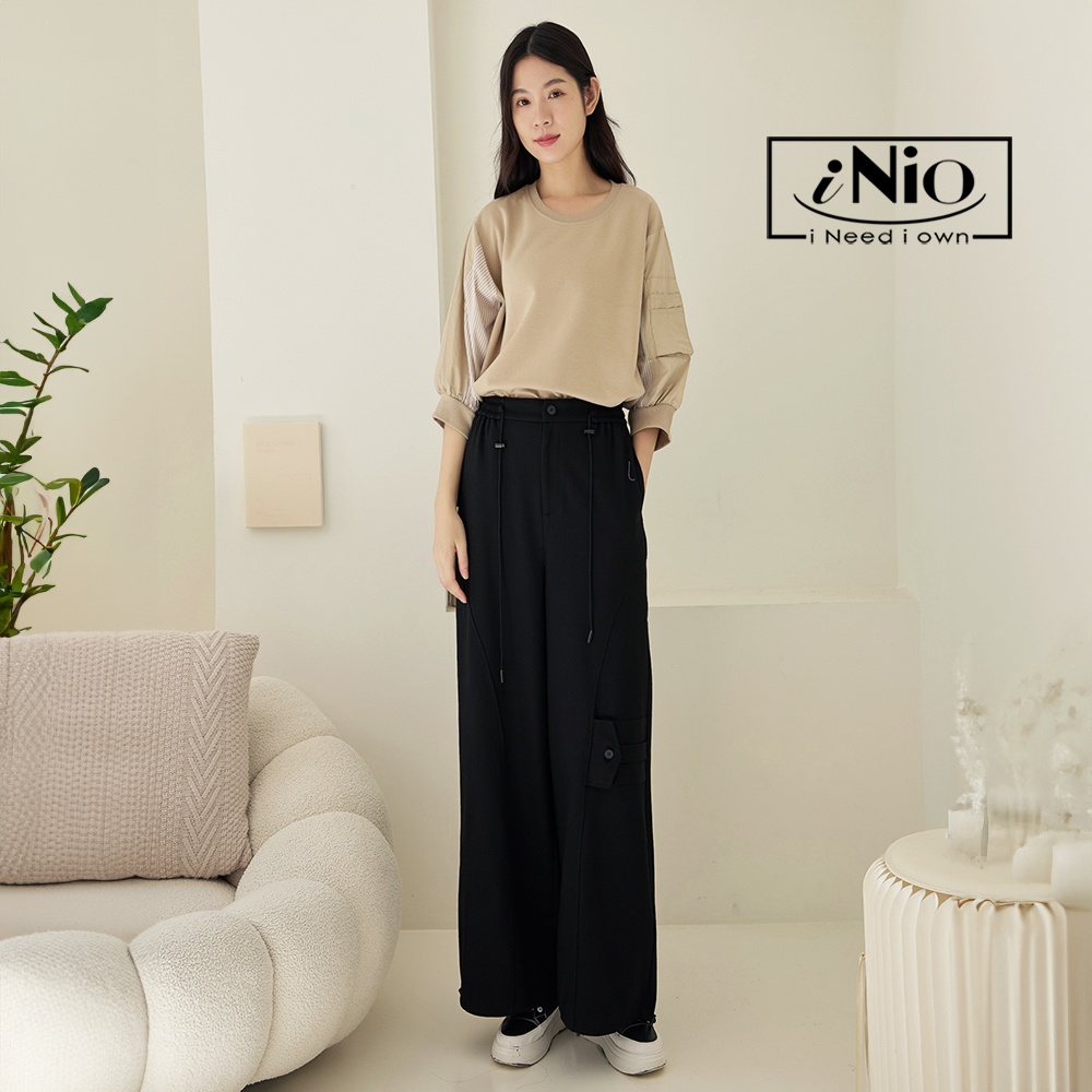 iNio 衣著美學 長褲 冬新品 現貨 雙口袋 裝飾拼接 鬆
