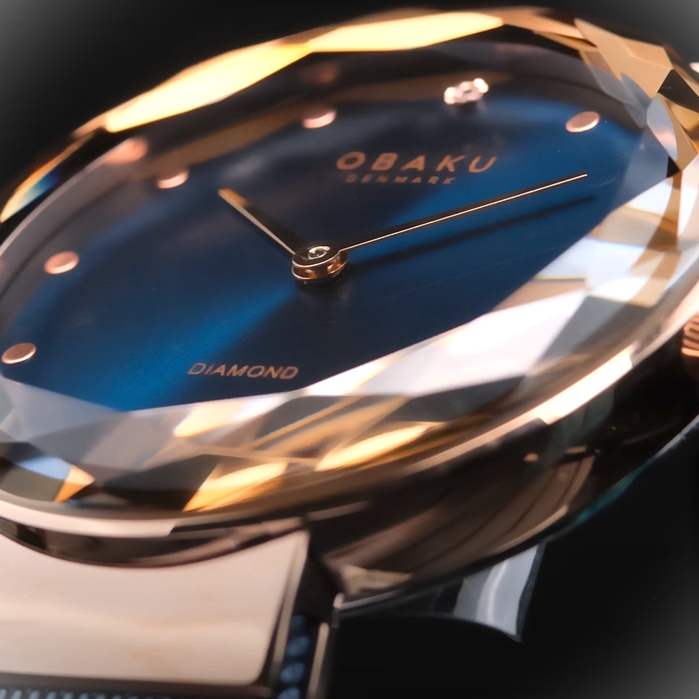 OBAKU 奢華質感鑽石切面設計腕錶-海洋藍(V300LXV