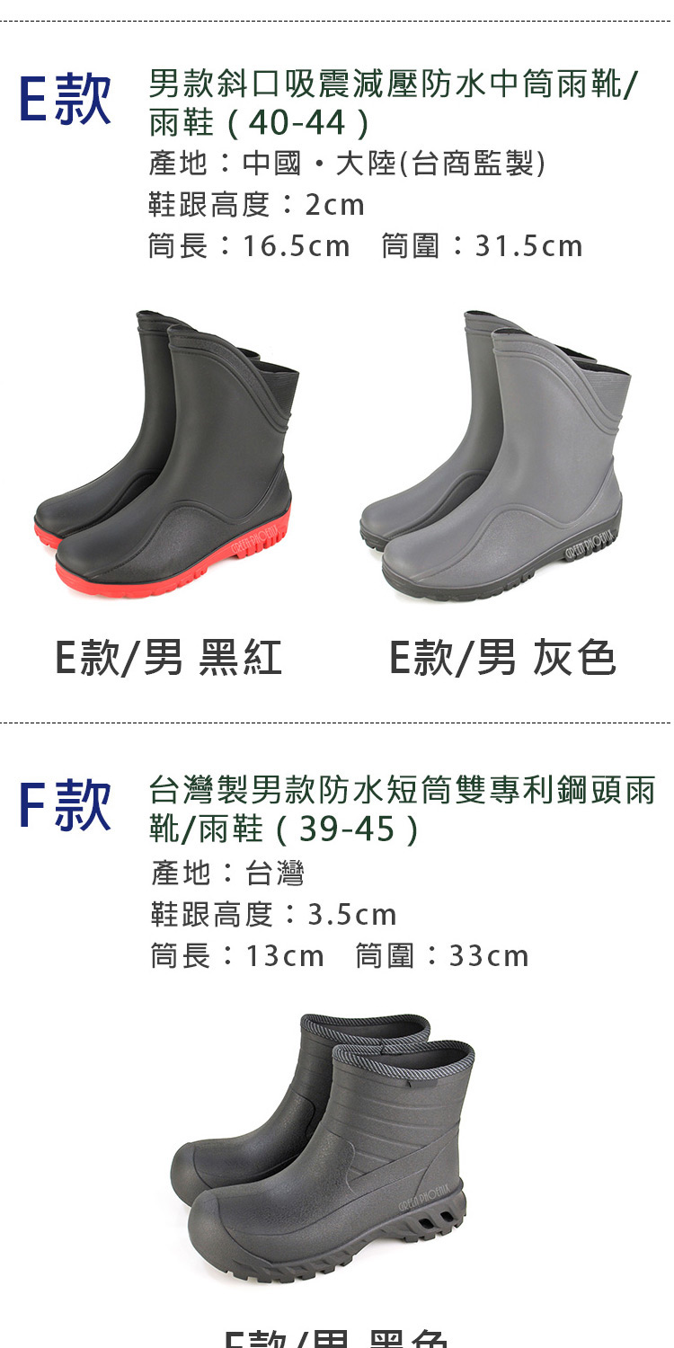 GREEN PHOENIX 波兒德】男女款雨鞋雨靴防水鞋中筒短筒鋼頭雨鞋(多款可