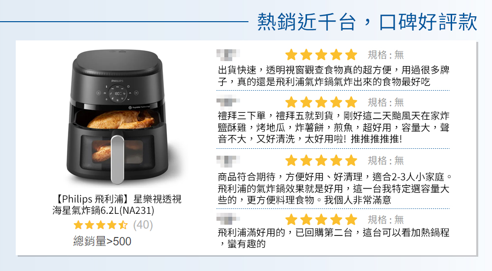 Philips 飛利浦 星樂視透視海星氣炸鍋6.2L(NA2