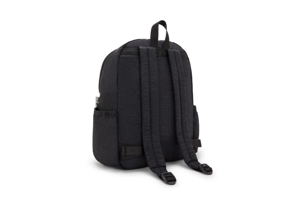 KIPLING官方旗艦館 墨黑壓印多拉鍊收納後背包-CHAR