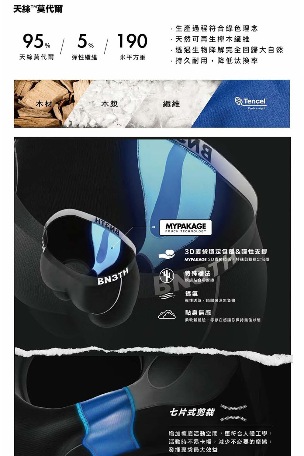 BN3TH 畢尼適 經典長版男四角內褲 / 兩件組-瞬黑X黑