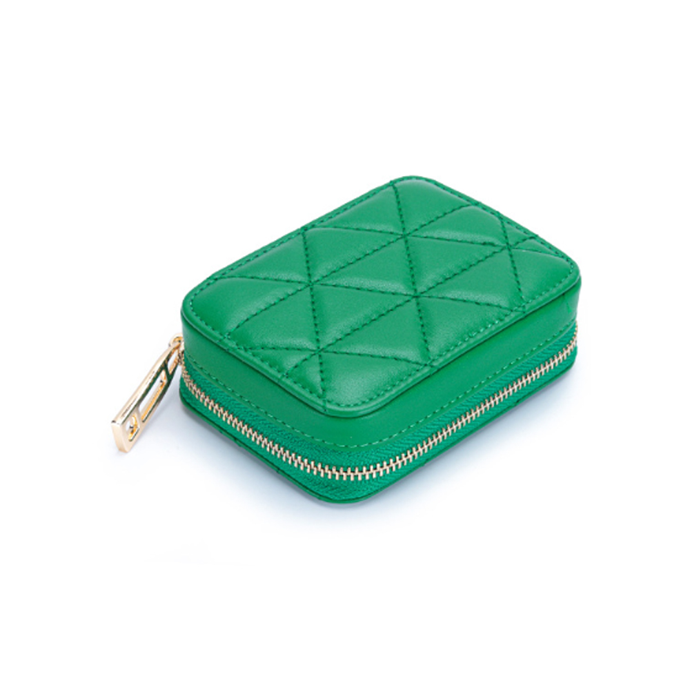 Jpqueen 幾何菱格牛皮女款迷你附鏡子口紅包收納包(3色