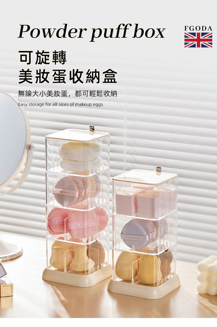 可旋轉 美妝蛋收納盒 無論大小美妝蛋,都可輕鬆收納 