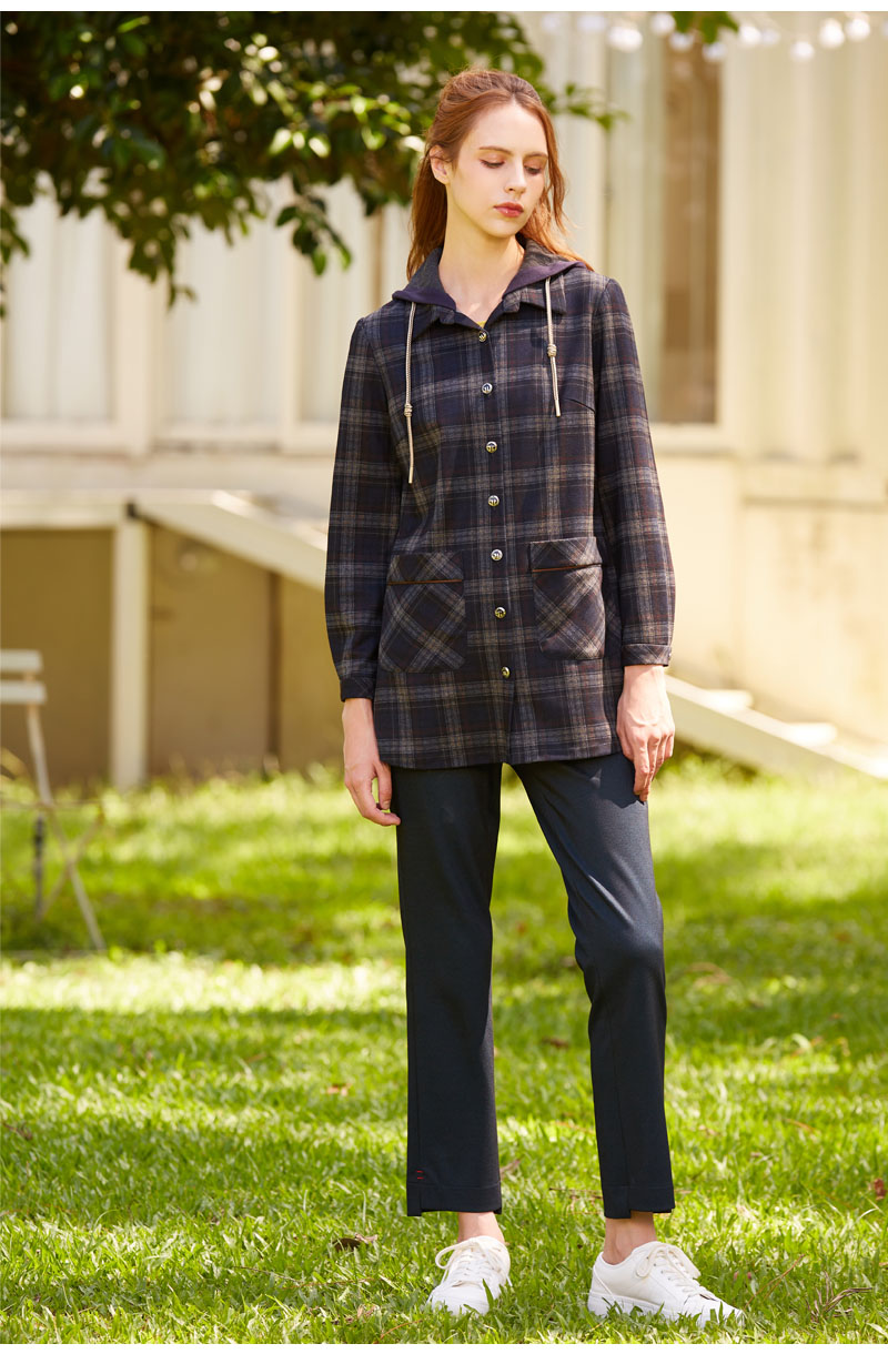 LUNG.L 林佳樺 LR17E藍色斜紋前短後長彈性女裝長褲